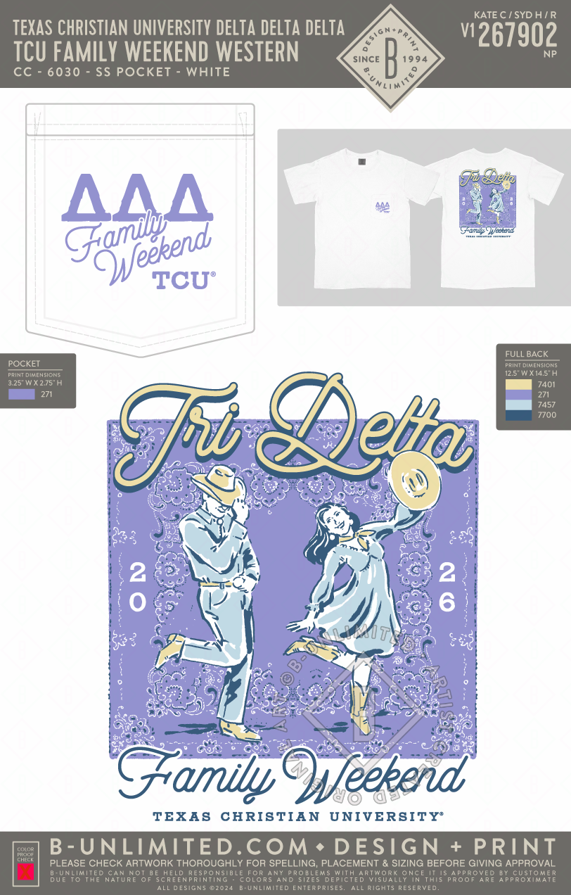 Texas Christian University Delta Delta Delta - TCU Family Weekend Western - CC - 6030 - SS Pocket - White