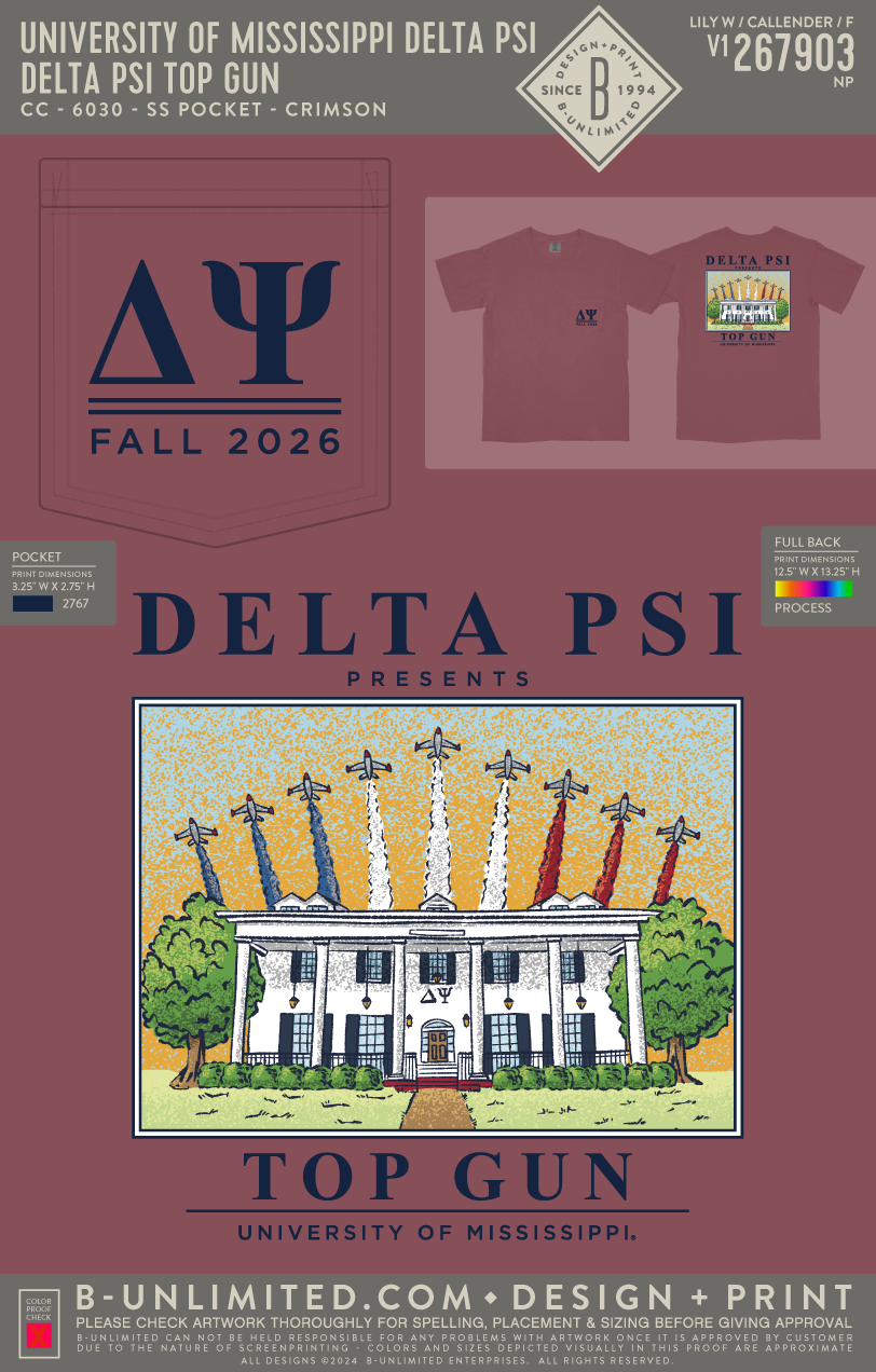 University of Mississippi Delta Psi - Delta Psi Top Gun - CC - 6030 - SS Pocket - Crimson