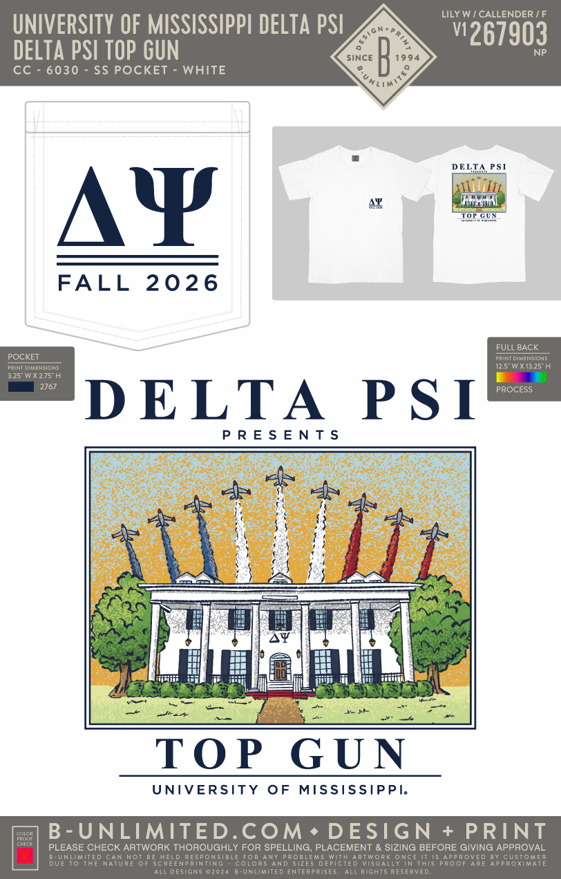 University of Mississippi Delta Psi - Delta Psi Top Gun - CC - 6030 - SS Pocket - White