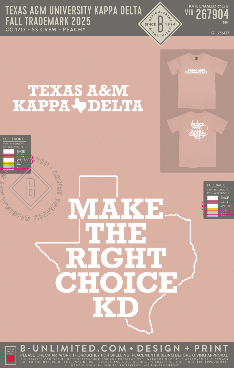 Texas A&M University Kappa Delta - Trademark Tees - CC - 1717 - SS Crew - Peachy