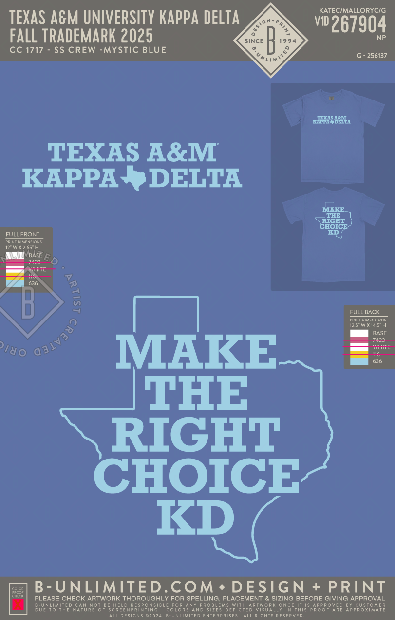 Texas A&M University Kappa Delta - Trademark Tees - CC - 1717 - SS Crew - Mystic Blue