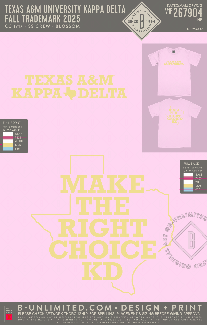 Texas A&M University Kappa Delta - Trademark Tees - CC - 1717 - SS Crew - Blossom