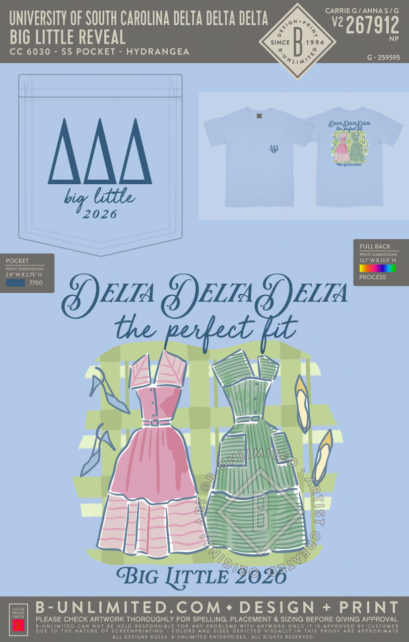 University of South Carolina Delta Delta Delta - Big Little Reveal - CC - 6030 - SS Pocket - Hydrangea