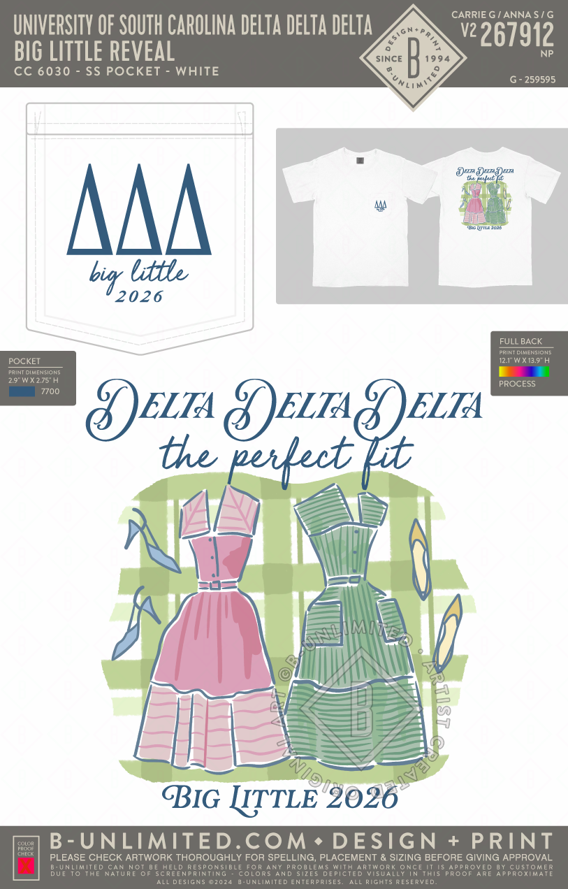 University of South Carolina Delta Delta Delta - Big Little Reveal - CC - 6030 - SS Pocket - White