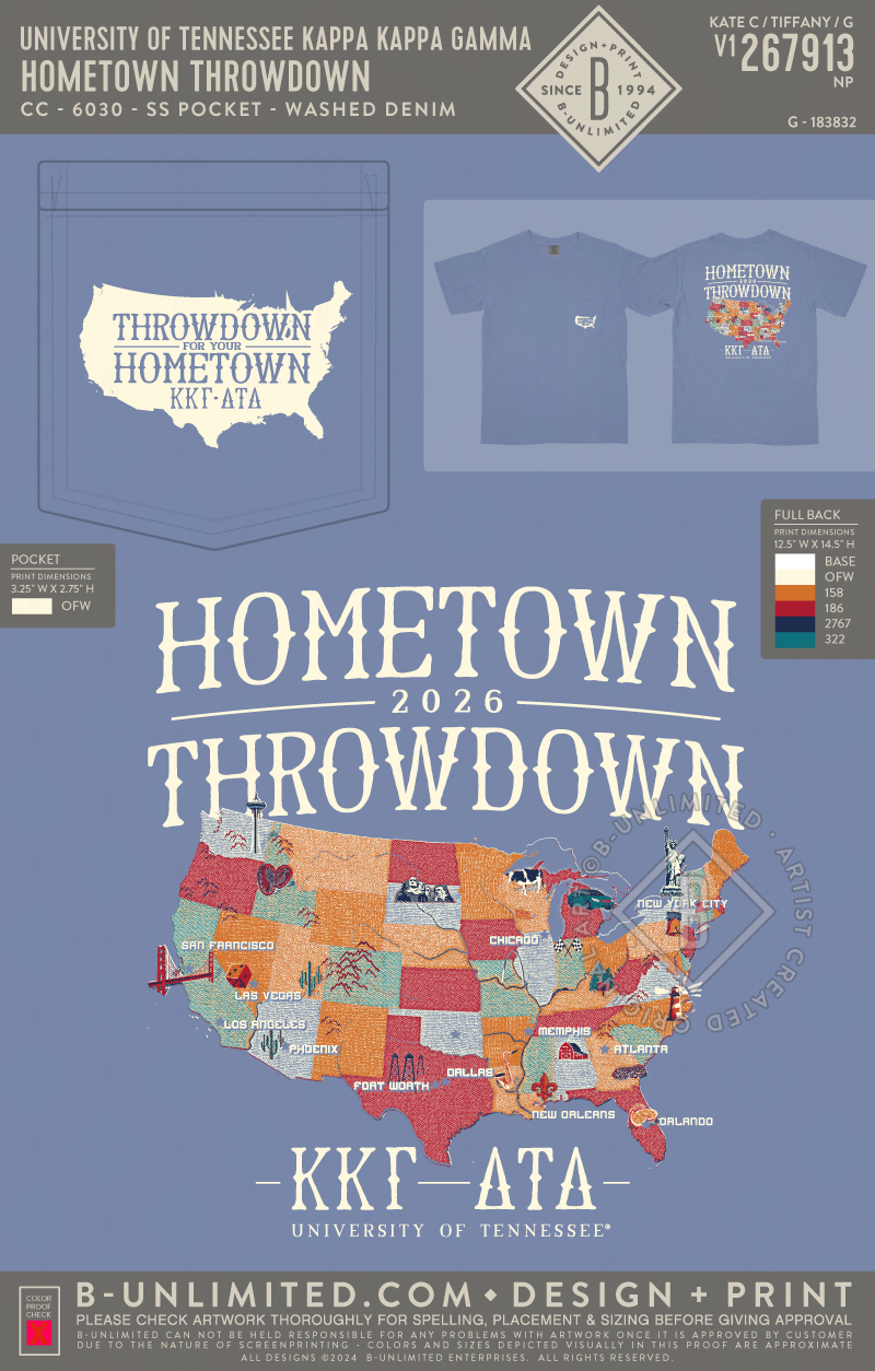 University of Tennessee Kappa Kappa Gamma - Hometown Throwdown - CC - 6030 - SS Pocket - Washed Denim