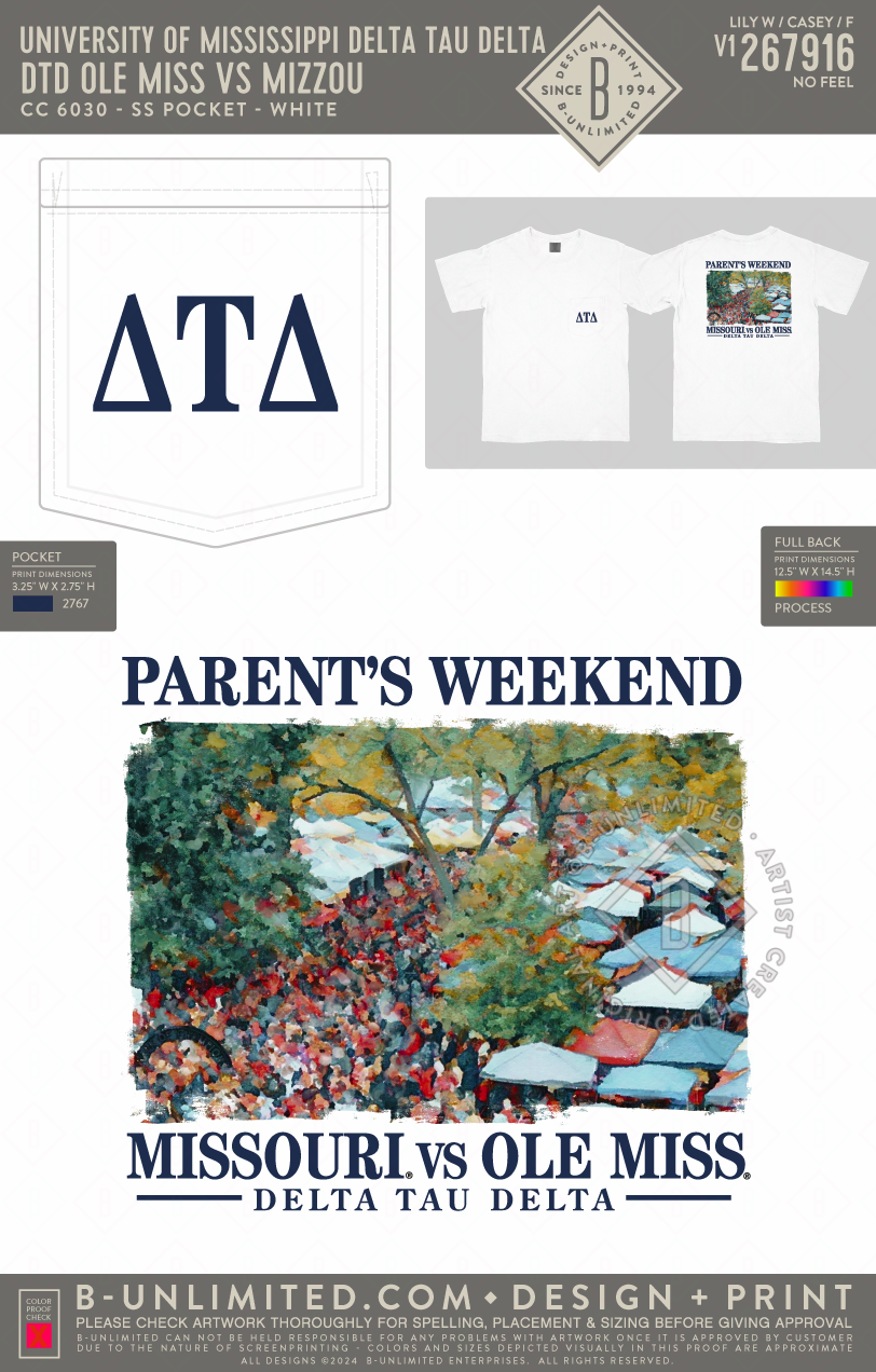 University of Mississippi Delta Tau Delta - DTD Ole Miss vs Mizzou - CC - 6030 - SS Pocket - White