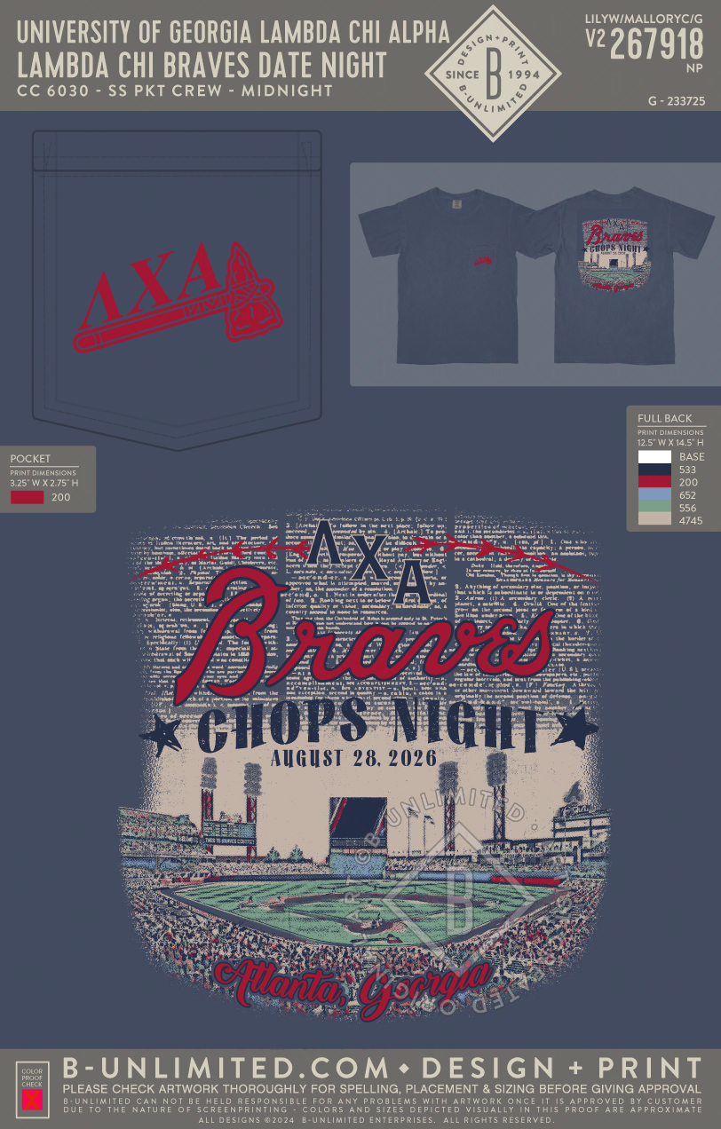 University of Georgia Lambda Chi Alpha - Lambda Chi Braves Date Night - CC - 6030 - SS Pocket - Midnight