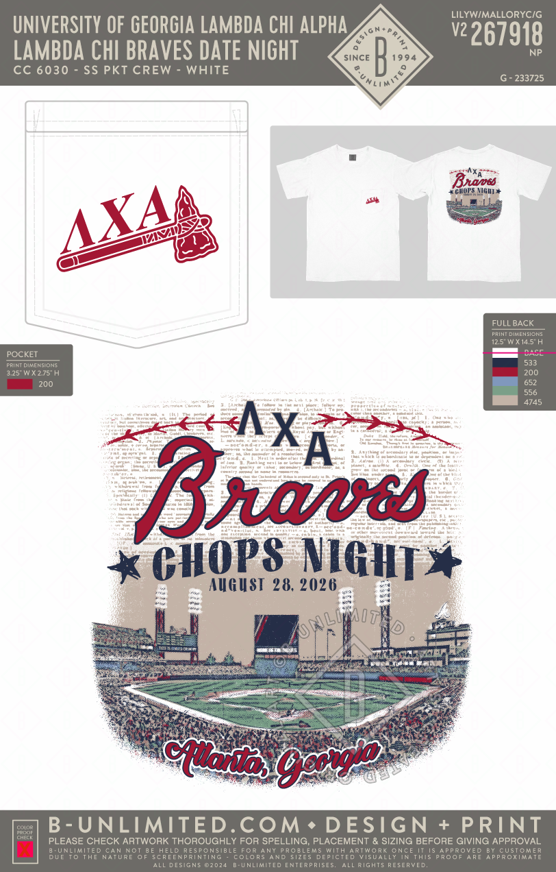 University of Georgia Lambda Chi Alpha - Lambda Chi Braves Date Night - CC - 6030 - SS Pocket - White