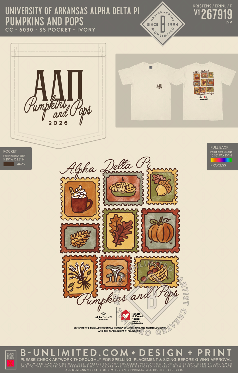 University of Arkansas Alpha Delta Pi - Pumpkins and Pops - CC - 6030 - SS Pocket - Ivory