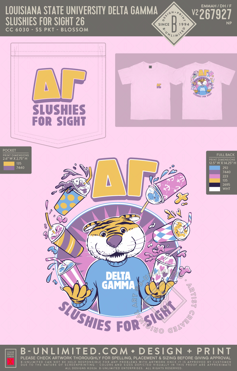 Louisiana State University Delta Gamma - Slushies for Sight 26 - CC - 6030 - SS Pocket - Blossom