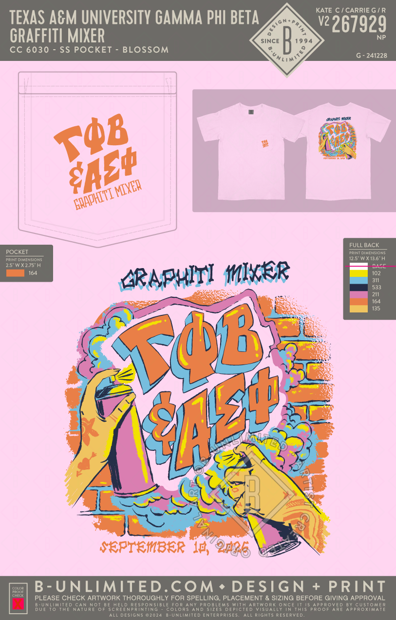 Texas A&M University Gamma Phi Beta - Graffiti Mixer - CC - 6030 - SS Pocket - Blossom