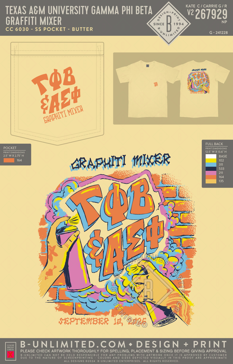 Texas A&M University Gamma Phi Beta - Graffiti Mixer - CC - 6030 - SS Pocket - Butter