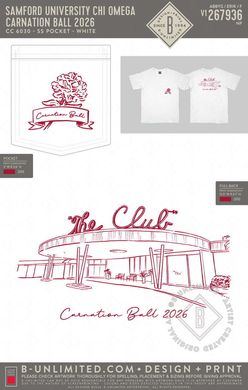 Samford University Chi Omega - Carnation Ball 2026 - CC - 6030 - SS Pocket - White