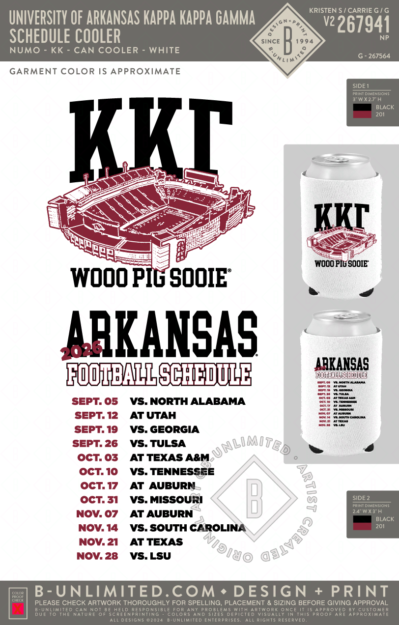 University of Arkansas Kappa Kappa Gamma - Schedule Cooler - Numo - KK - Can Cooler - White