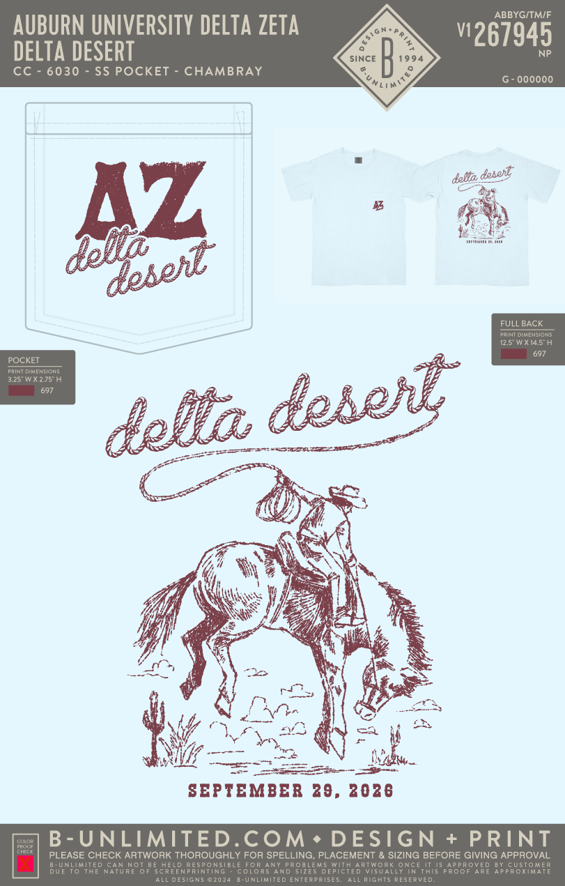 Auburn University Delta Zeta - Delta Desert - CC - 6030 - SS Pocket - Chambray
