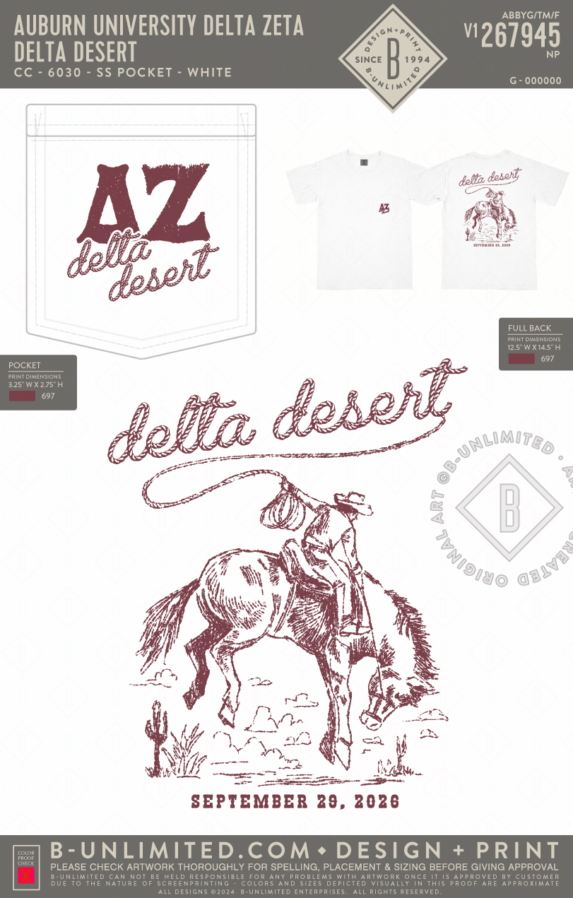 Auburn University Delta Zeta - Delta Desert - CC - 6030 - SS Pocket - White