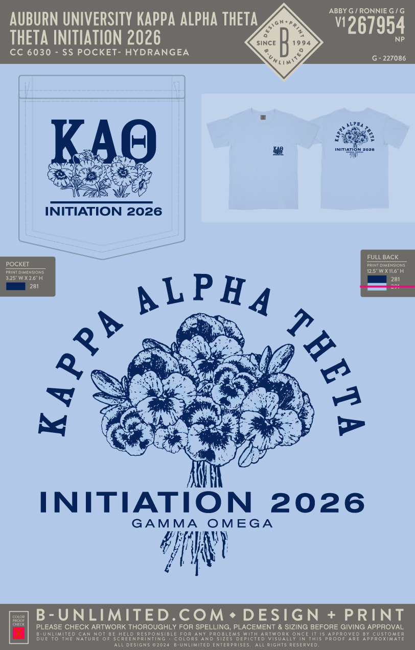Auburn University Kappa Alpha Theta - Theta Initiation 2026 - CC - 6030 - SS Pocket - Hydrangea