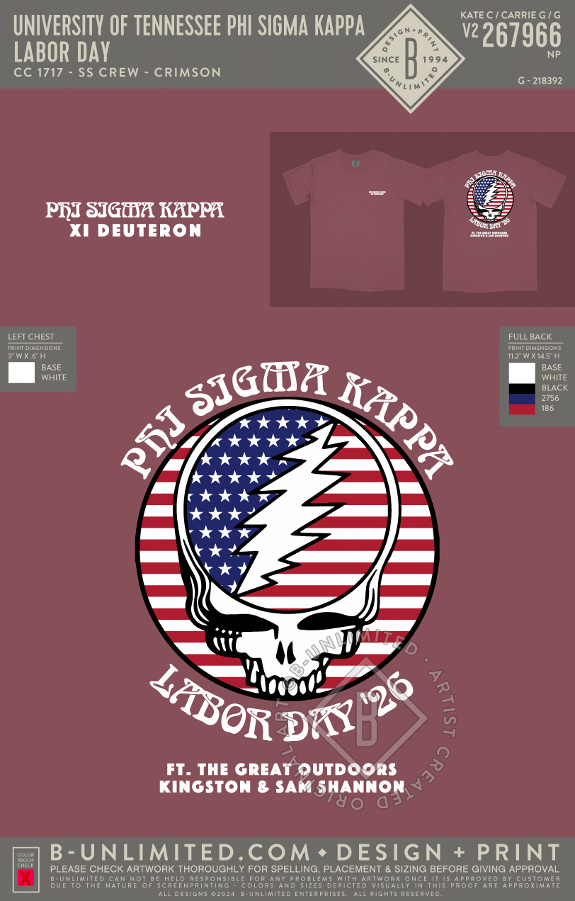 University of Tennessee Phi Sigma Kappa - Labor Day - CC - 1717 - SS Crew - Crimson