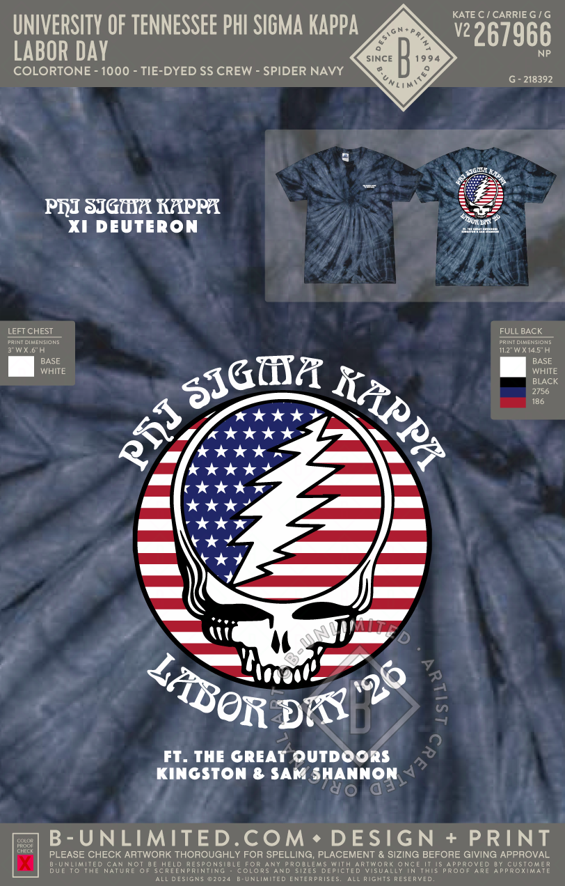 University of Tennessee Phi Sigma Kappa - Labor Day - Colortone - 1000 - Tie Dye Tee - Spider Navy
