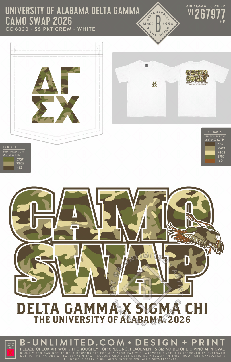 University of Alabama Delta Gamma - Camo Swap 2026 - CC - 6030 - SS Pocket - White