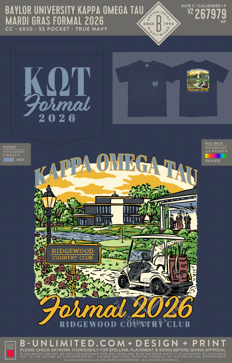 Baylor University Kappa Omega Tau - Mardi Gras Formal 2026 - CC - 6030 - SS Pocket - True Navy