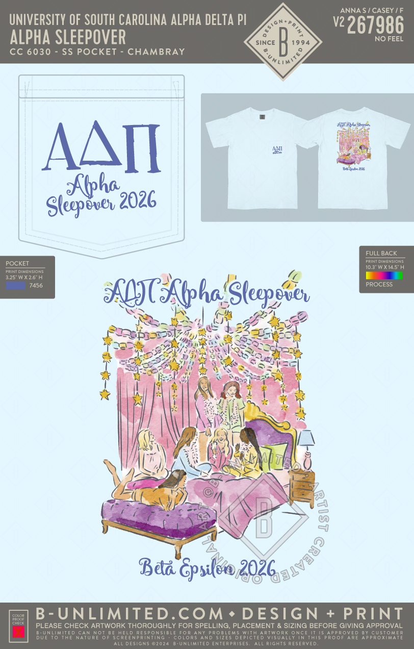 University of South Carolina Alpha Delta Pi - Alpha Sleepover - CC - 6030 - SS Pocket - Chambray