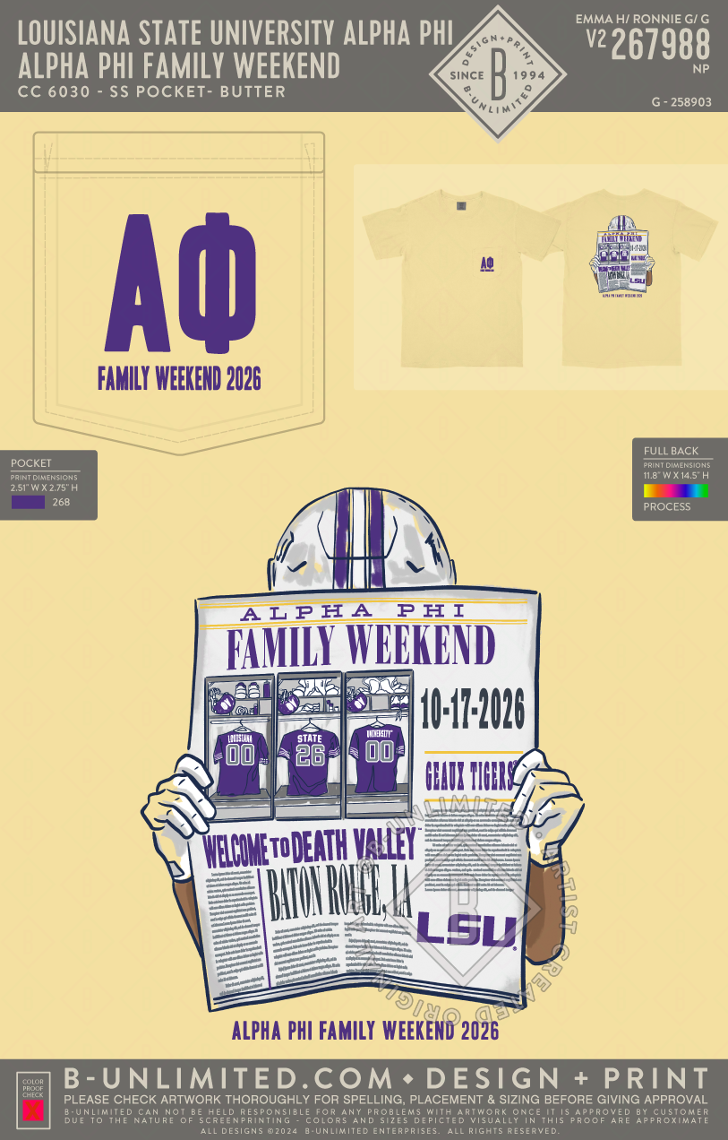 Louisiana State University Alpha Phi - Alpha Phi Family Weekend - CC - 6030 - SS Pocket - Butter