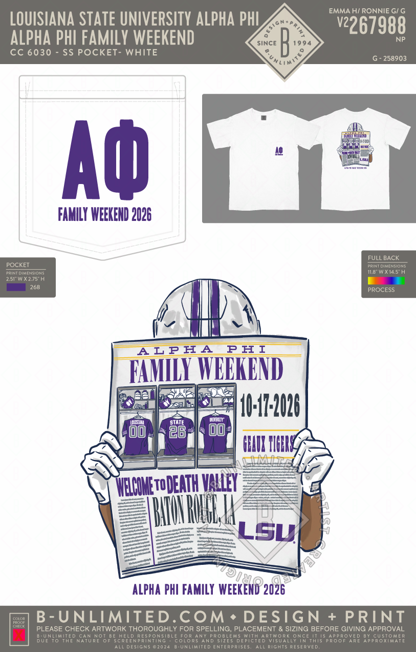 Louisiana State University Alpha Phi - Alpha Phi Family Weekend - CC - 6030 - SS Pocket - White