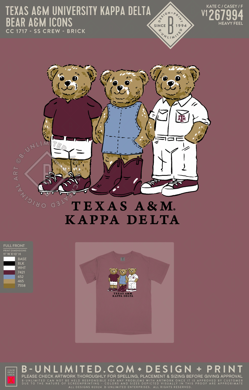 Texas A&M University Kappa Delta - Bear A&M Icons - CC - 1717 - SS Crew - Brick