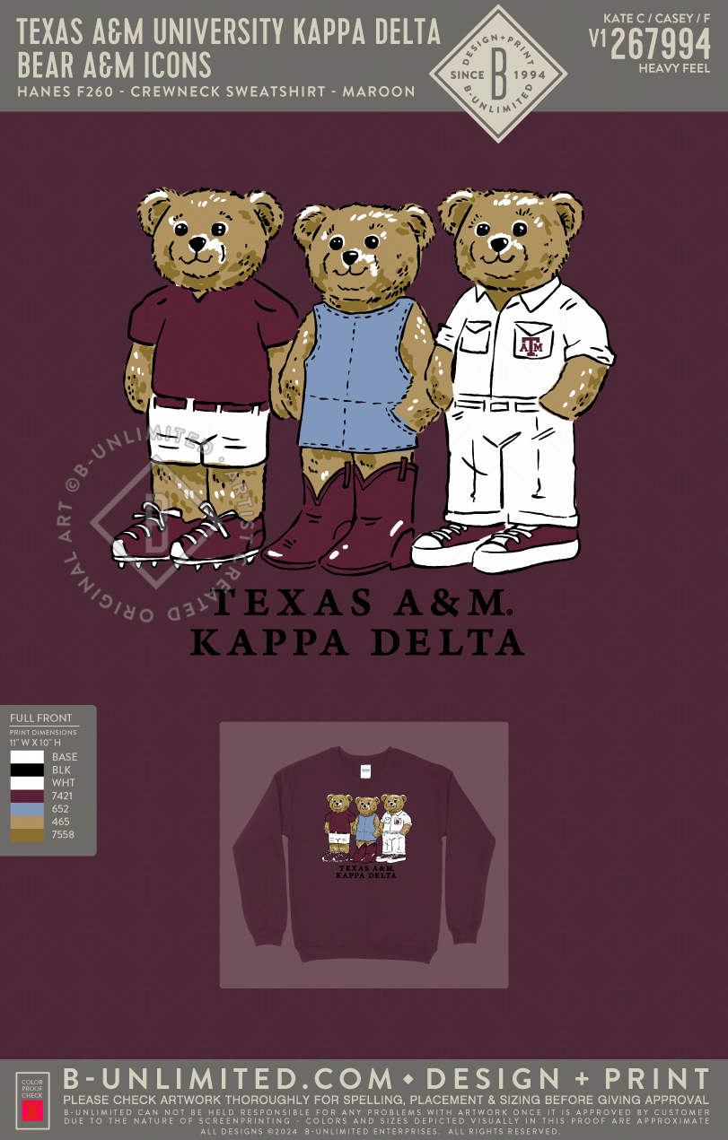 Texas A&M University Kappa Delta - Bear A&M Icons - Hanes - F260 - Sweatshirt - Maroon