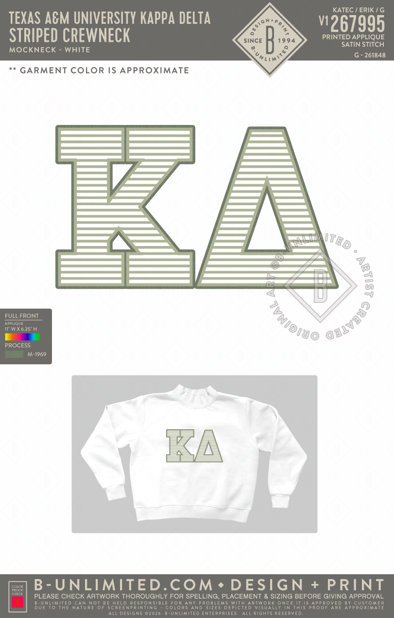 Texas A&M University Kappa Delta - Striped Crewneck - Tap Stitch - WW0004-P001-V2 - Mockneck Crewneck Sweatshirt - White