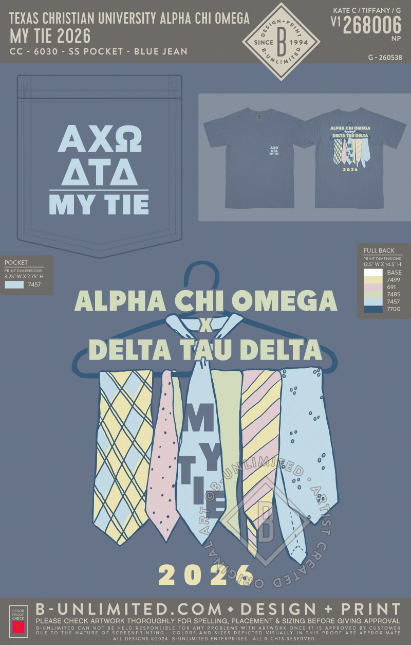 Texas Christian University Alpha Chi Omega - My Tie 2026 - CC - 6030 - SS Pocket - Blue Jean