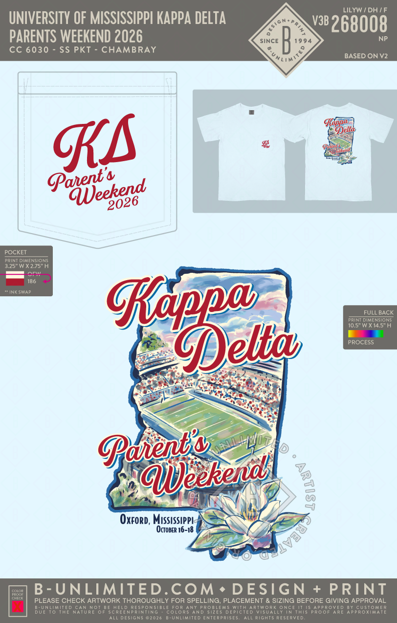 University of Mississippi Kappa Delta - Parents Weekend 2026 - CC - 6030 - SS Pocket - Chambray