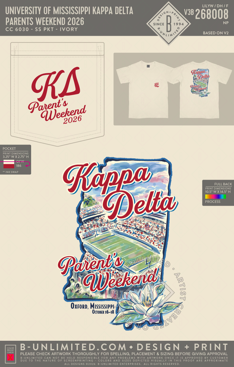 University of Mississippi Kappa Delta - Parents Weekend 2026 - CC - 6030 - SS Pocket - Ivory