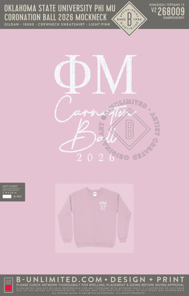 Oklahoma State University Phi Mu - Carnation Ball 2026 Sweatshirt - Gildan - 18000 - Crewneck Sweatshirt - Light Pink
