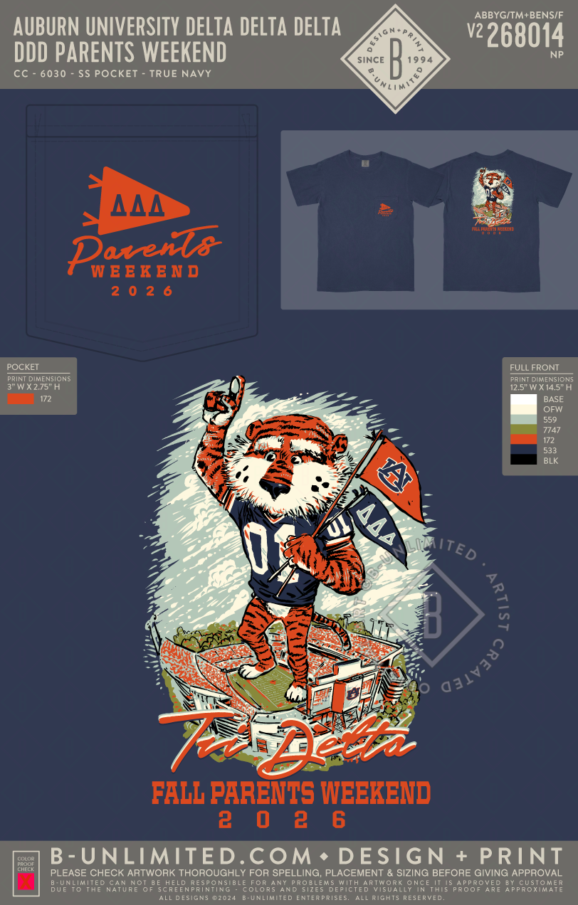 Auburn University Delta Delta Delta - DDD Parents Weekend - CC - 6030 - SS Pocket - True Navy