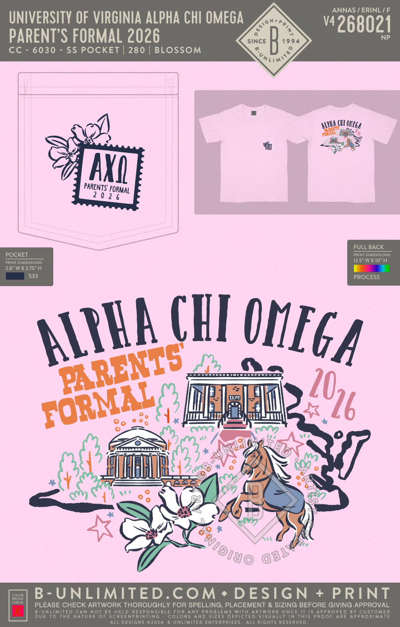 University of Virginia Alpha Chi Omega - Parents Formal 2026 - CC - 6030 - SS Pocket - Blossom