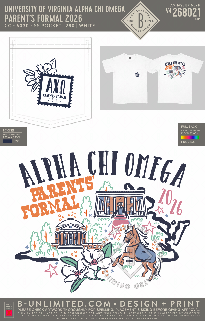 University of Virginia Alpha Chi Omega - Parents Formal 2026 - CC - 6030 - SS Pocket - White