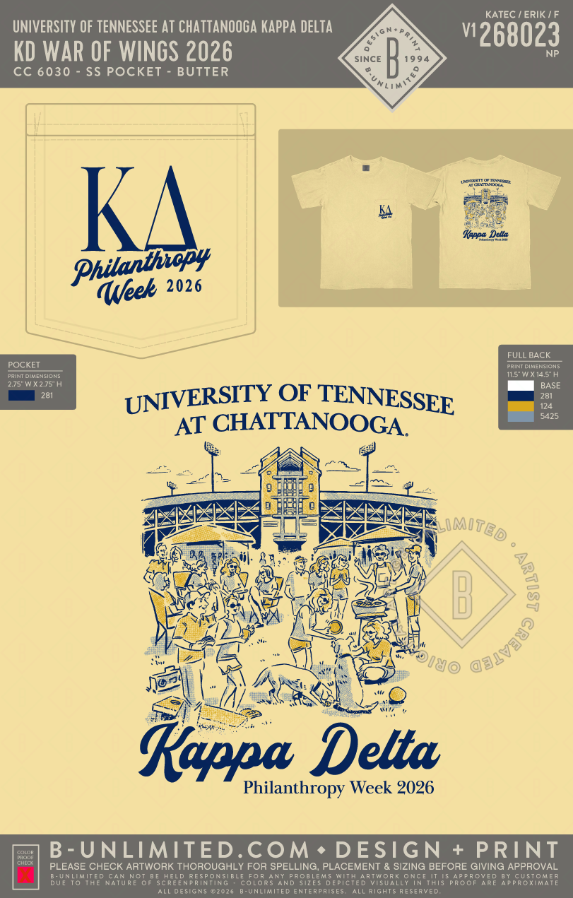 University of Tennessee at Chattanooga Kappa Delta - KD War of Wings 2026 - CC - 6030 - SS Pocket - Butter