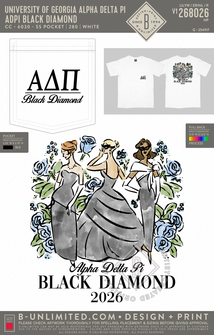 UGA ADPI - ADPI Black Diamond - CC - 6030 - SS Pocket - White