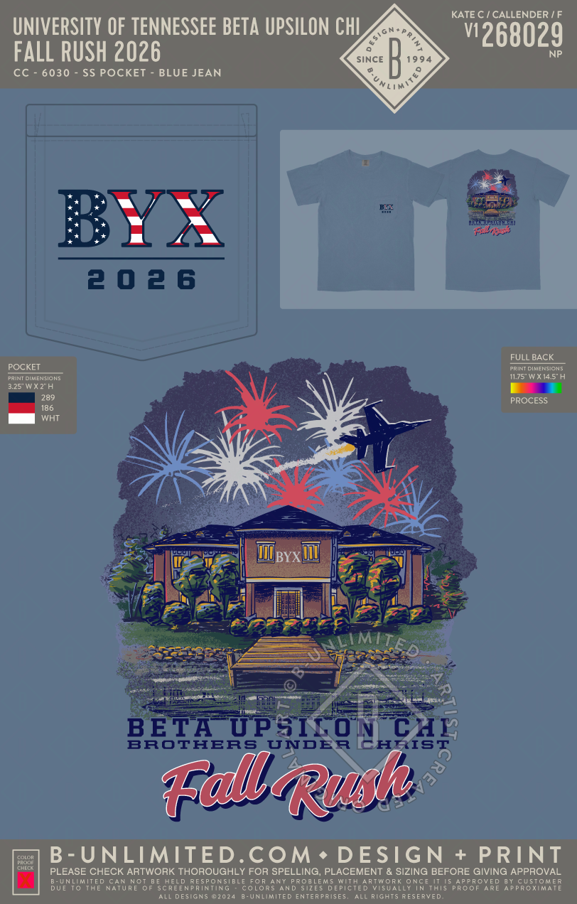 University of Tennessee Beta Upsilon Chi - Fall Rush 2026 - CC - 6030 - SS Pocket - Blue Jean