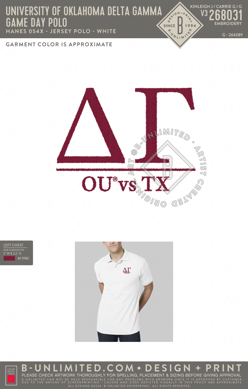 University of Oklahoma Delta Gamma - Game Day Polo - Hanes - Men's EcoSmart® Jersey Polo - 054X - White