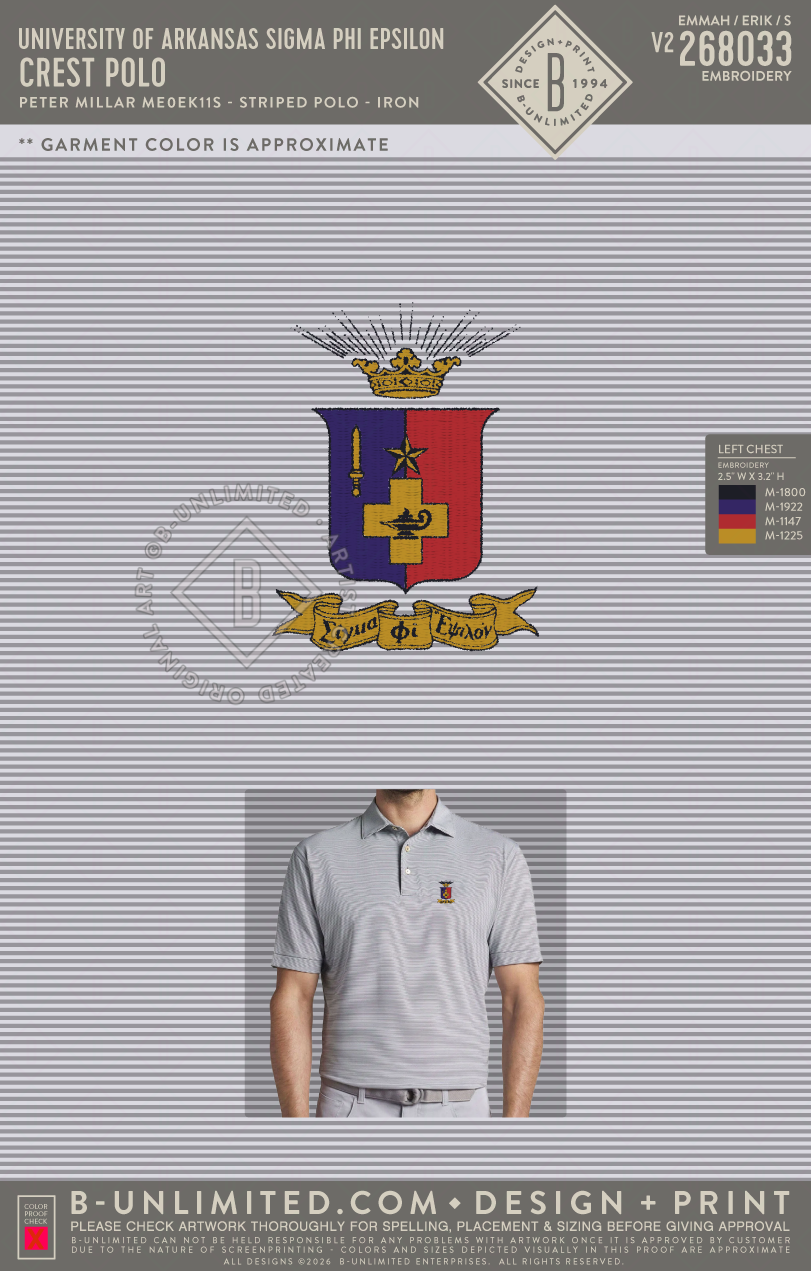 University of Arkansas Sigma Phi Epsilon - Crest Polo - Peter Millar - ME0EK11S - Men's Jubilee Striped Polo - Iron