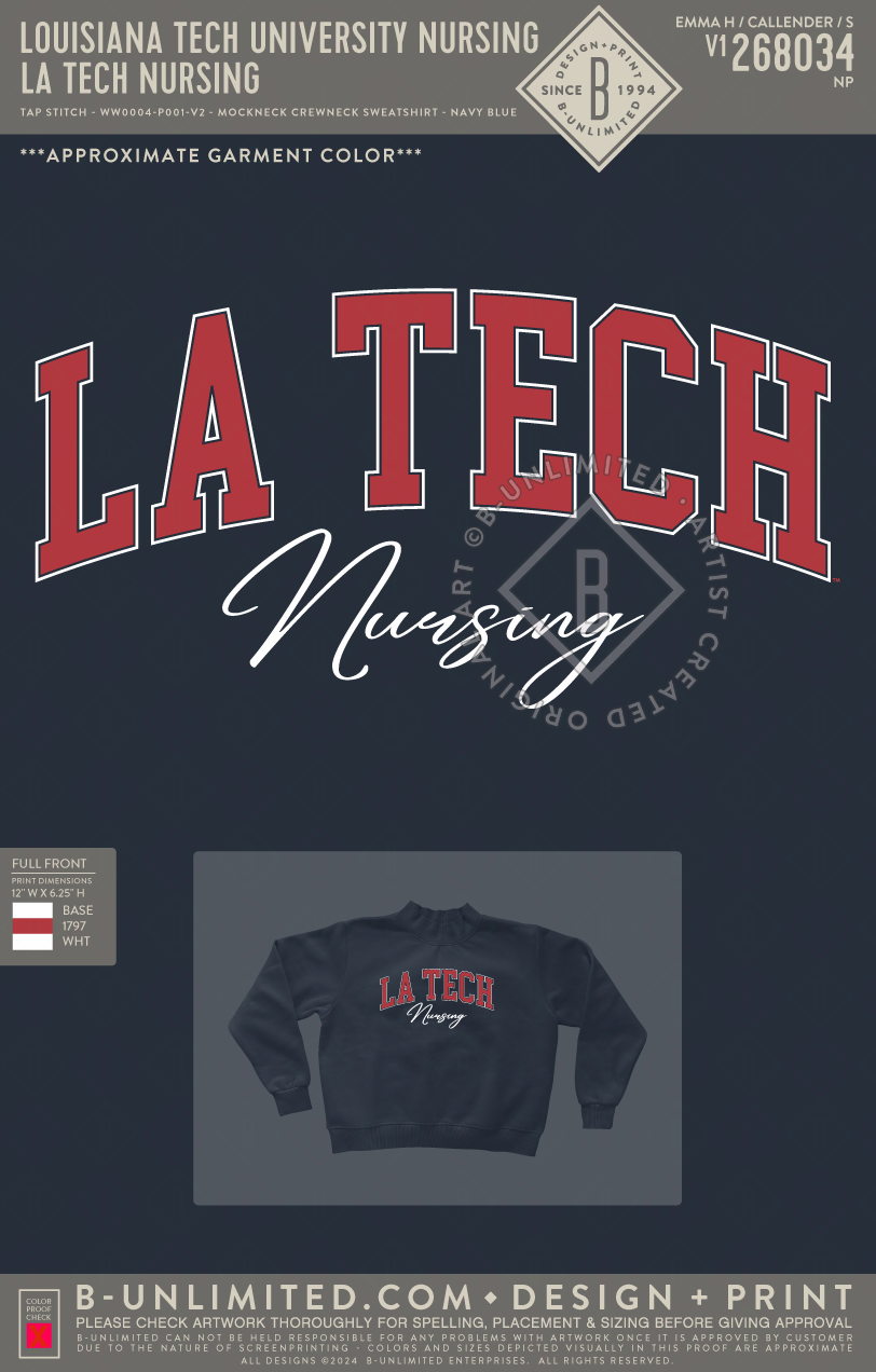 Louisiana Tech University Nursing - LA Tech Nursing - Tap Stitch - WW0004-P001-V2 - Mockneck Crewneck Sweatshirt - Navy Blue