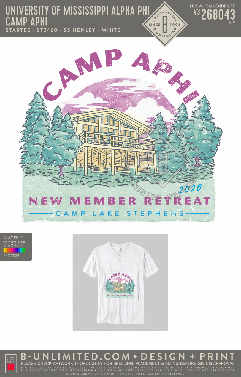 University of Mississippi Alpha Phi - Camp Aphi - Star Tee - ST2460 - SS Henley - White