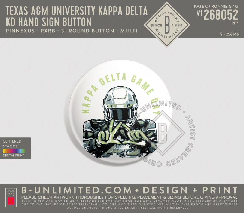 Texas A&M University Kappa Delta - KD Hand Sign Button - PinNexus - PXRB - 3" Round Button - Multi