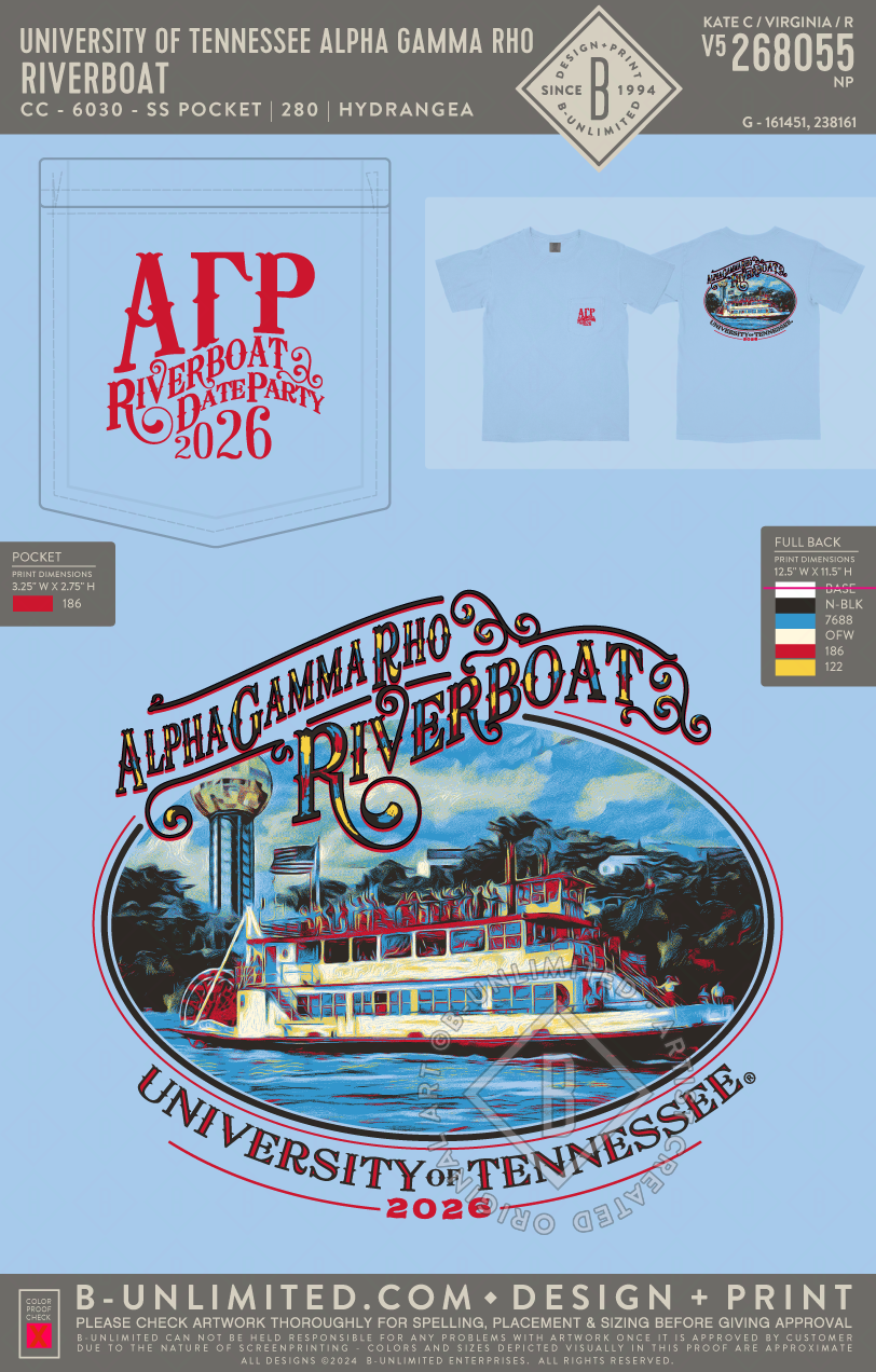 University of Tennessee Alpha Gamma Rho - Riverboat - CC - 6030 - SS Pocket - Hydrangea
