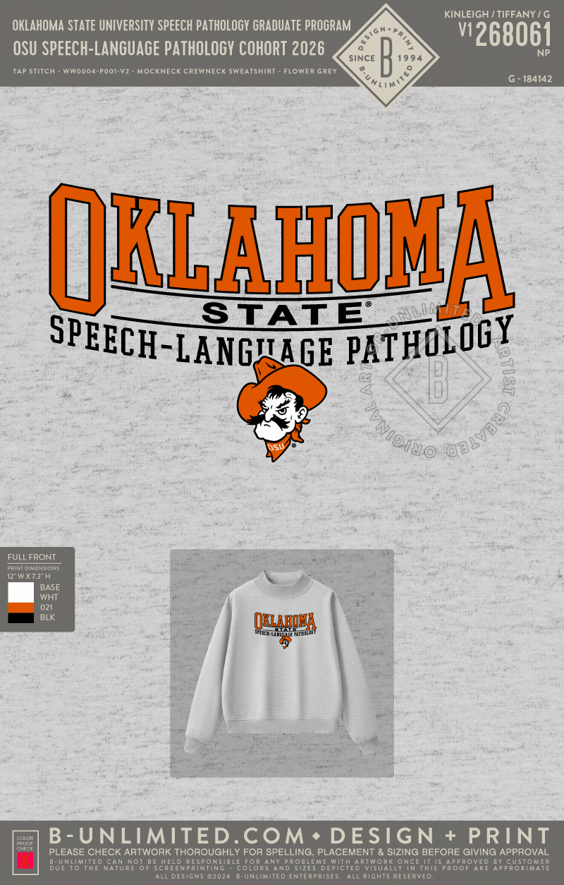 Oklahoma State University Speech Pathology Graduate Program - OSU Speech-Language Pathology Cohort 2026 - Tap Stitch - WW0004-P001-V2 - Mockneck Crewneck Sweatshirt - Flower Grey