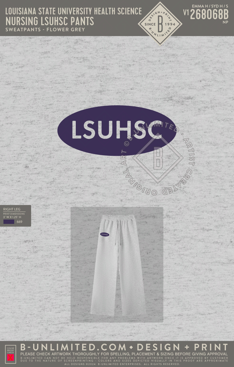 Louisiana State University Health Science - Nursing LSUHSC PANTS - Tapstitch - Essential Straight-Leg Sweatpants - WK0009-C001-V2 - Flower Grey