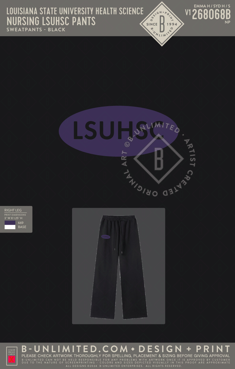 Louisiana State University Health Science - Nursing LSUHSC PANTS - Tapstitch - Essential Straight-Leg Sweatpants - WK0009-C001-V2 - Black